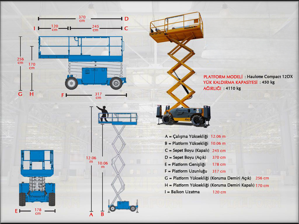 12 Metre Dizel Makasl Manlift Platform
